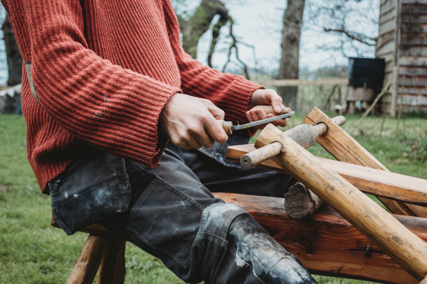Person using a shave horse